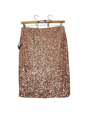 Ava & Viv Champagne Gold Sequin Midi Skirt 3X Lined Party Festival Going Out